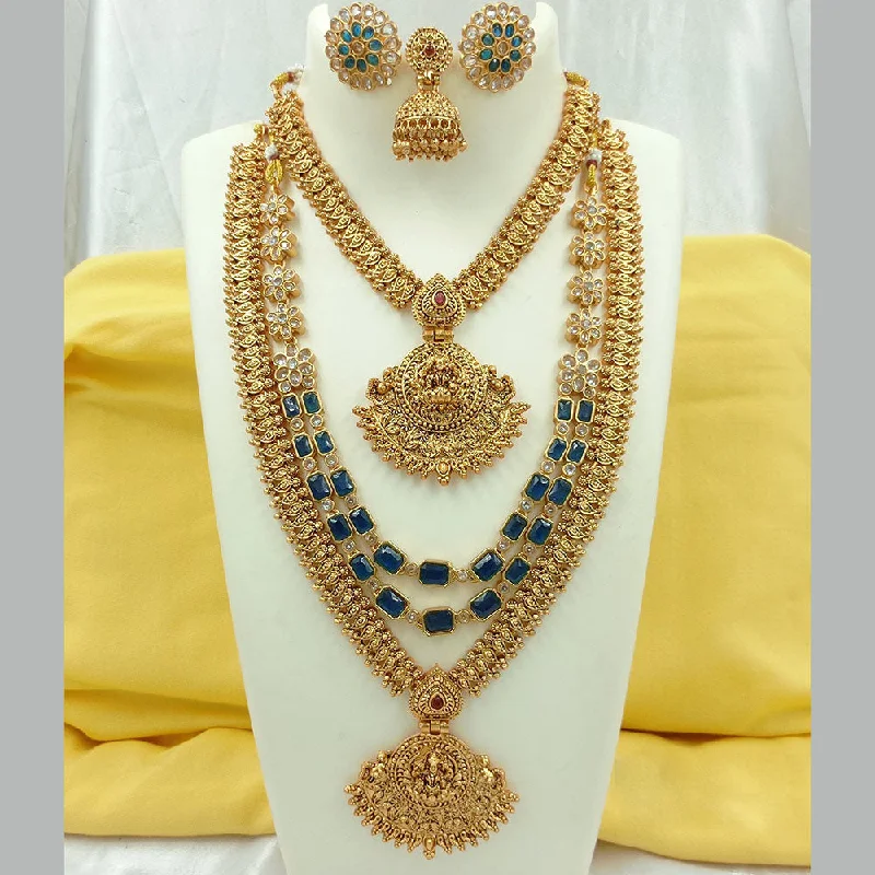 Vintage Style Necklaces-Joyful Jewel Art Matte Gold Plated Crystal Stone Temple Necklace Combo