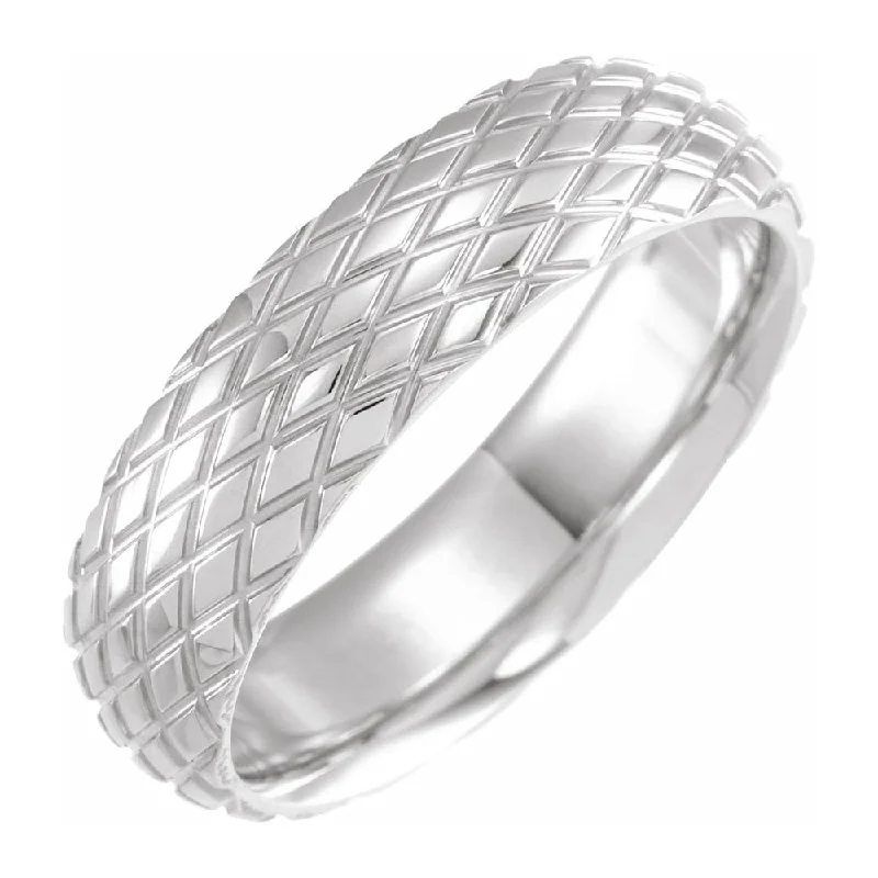 Affordable Wedding Rings-6mm Continuum Sterling Silver Crisscross Patterned Comfort Fit Band