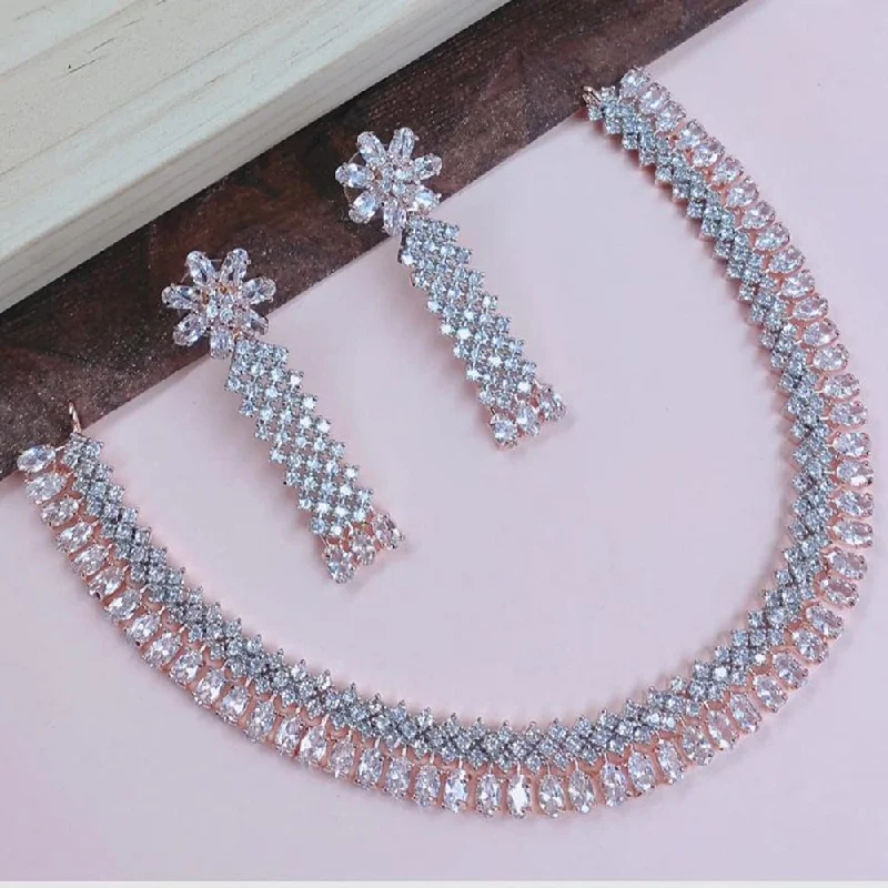 Designer Choker Necklaces-SNERA 2 Tone Plated American Diamond Choker Necklace Set