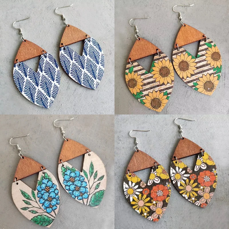 Unique Gold Earrings-Beautiful Wooden Triangle Drop Earrings