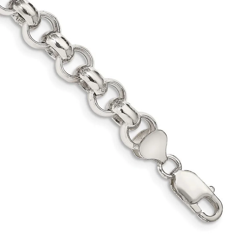 Statement Cuff Bracelets-Sterling Silver 9.5mm Semi-solid Rolo Chain Bracelet