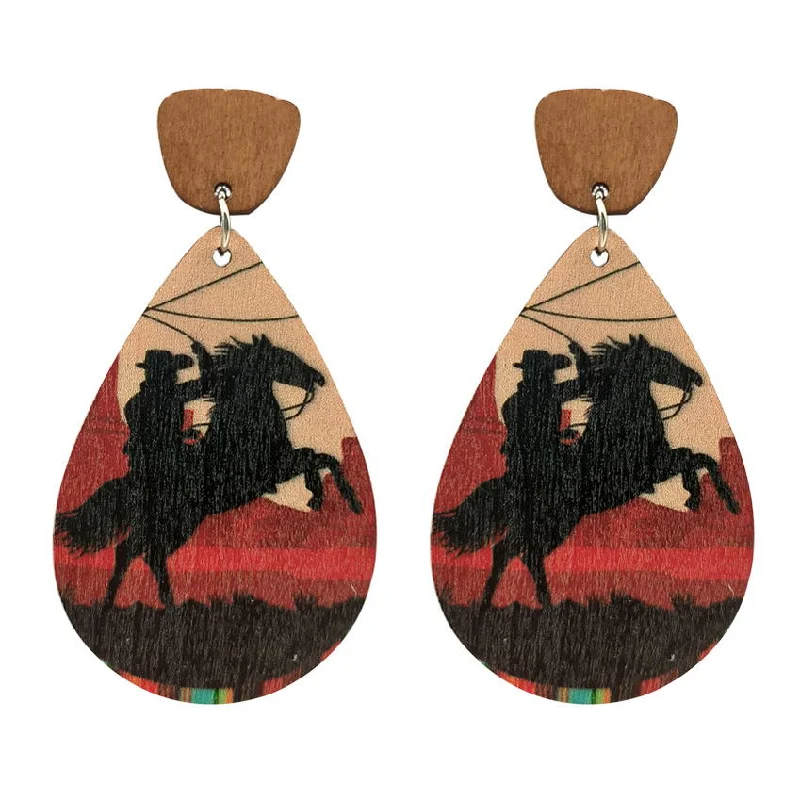 Colored Gemstone Earrings-Western Rope Ride Horse Cowboy Teardrop Earrings