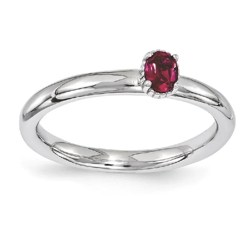 Handcrafted Gold Rings-Sterling Silver Stackable Created Ruby Oval Single Stone Ring