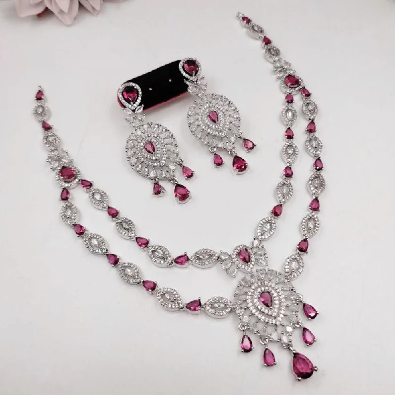 Chunky Statement Necklaces-Aamrapali Silver Plated AD Necklace Set