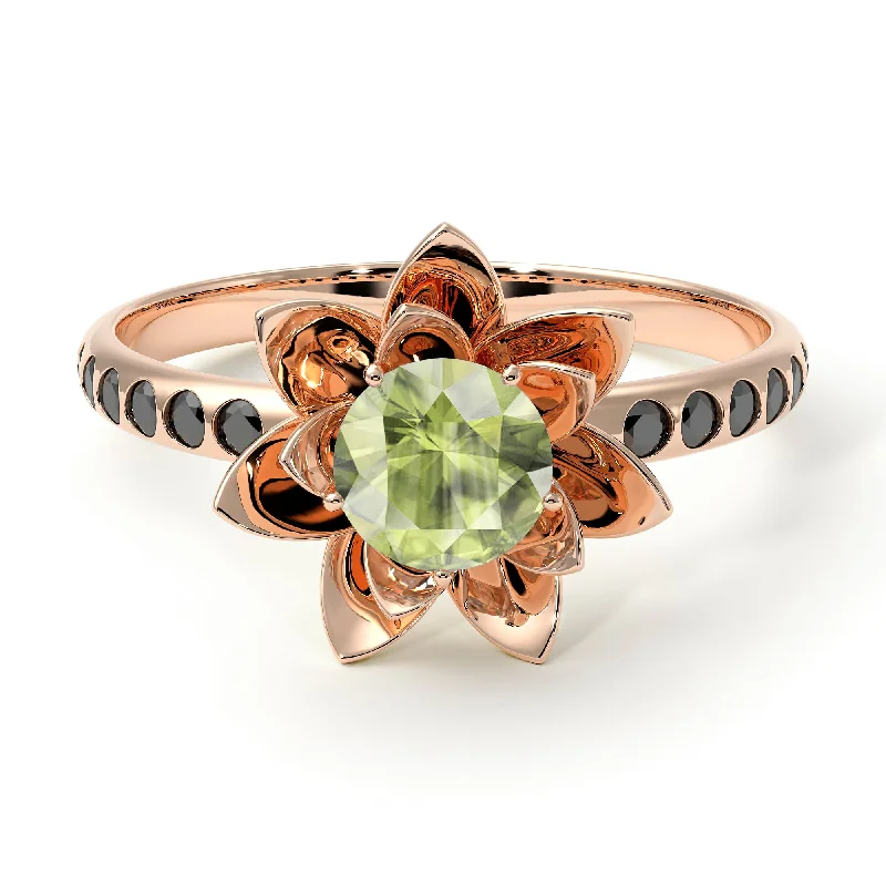 Vintage Wedding Rings-Lotus Flower Peridot ring - Lotus no. 705