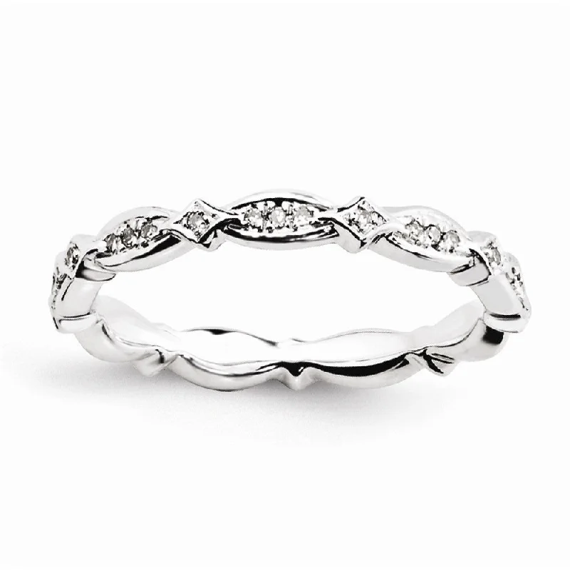 Bridal Diamond Rings-2.75mm Rhodium Sterling Silver Stackable .12 Ctw I3 H-I Diamond Band