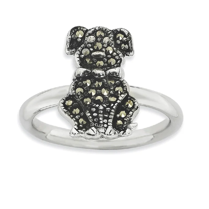 Customizable Diamond Rings-2.25mm Sterling Silver Stackable Marcasite Dog Ring