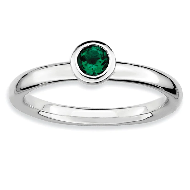 Personalized Name Rings-Stackable Low Profile 4mm Created Emerald Silver Ring