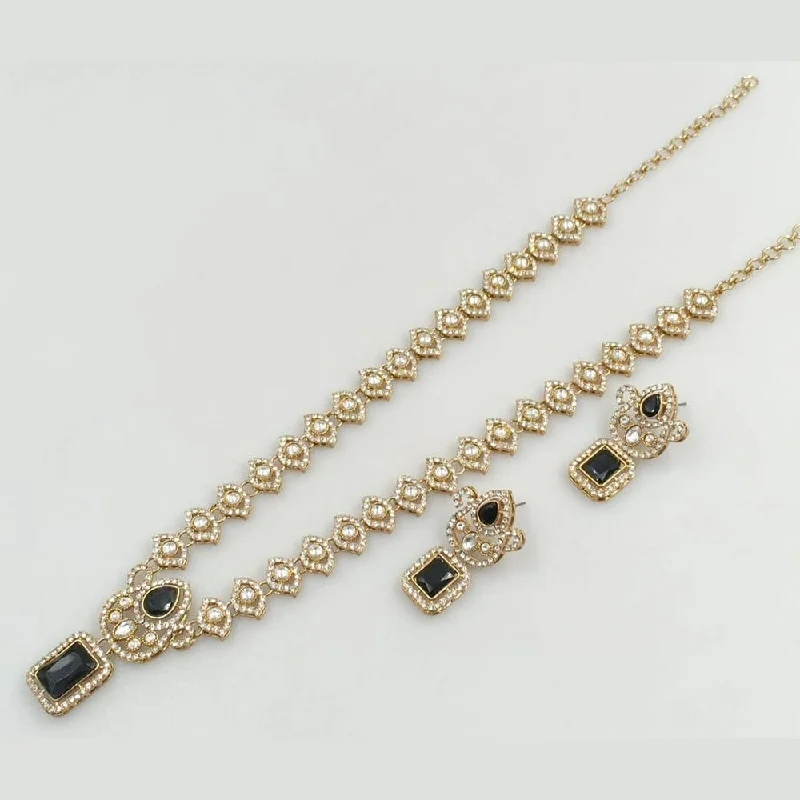 Luxury Diamond Necklaces for Weddings-Kavita Art Gold Plated Austrian Stone Long Necklace Set