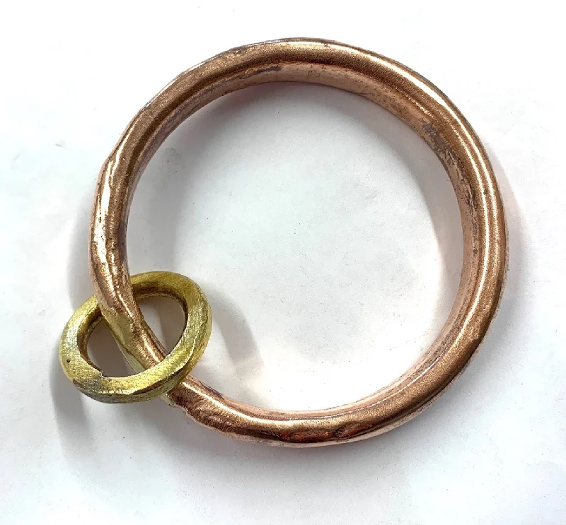 Bold Bangle Bracelets-Copper anvil bangle with brass loop