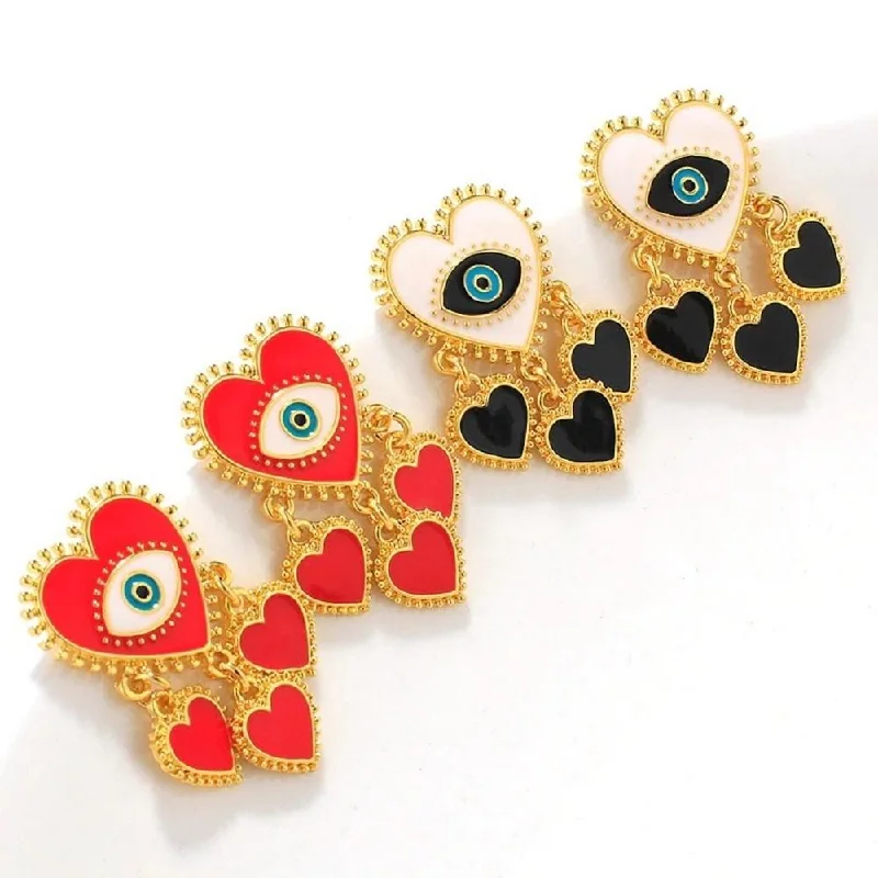 Handmade Earrings-Evil Eye Heart Shaped Earrings