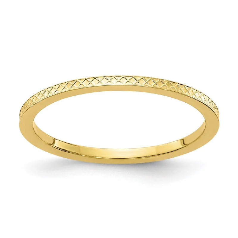 Unique Gemstone Wedding Rings-1.2mm 10k Yellow Gold Crisscross Flat Stackable Band