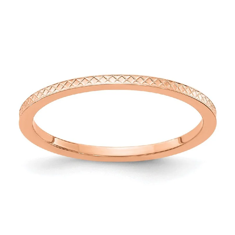 Gemstone Engagement Rings-1.2mm 10k Rose Gold Crisscross Flat Stackable Band