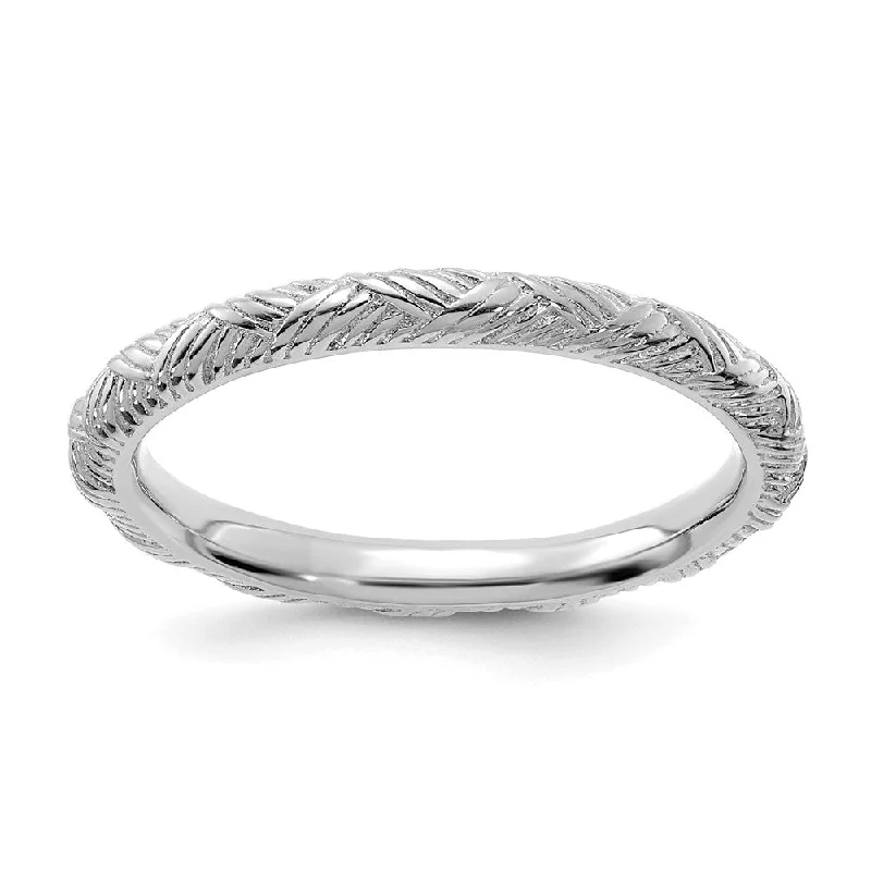 Luxury Silver Rings-2.25mm Sterling Silver Rhodium Plated Basket Weave Stack Band