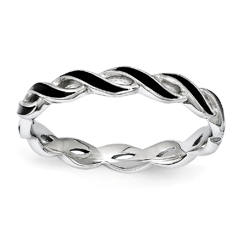 Men’s Statement Rings-2mm Sterling Silver Stackable Expressions Black Enamel Swirl Band