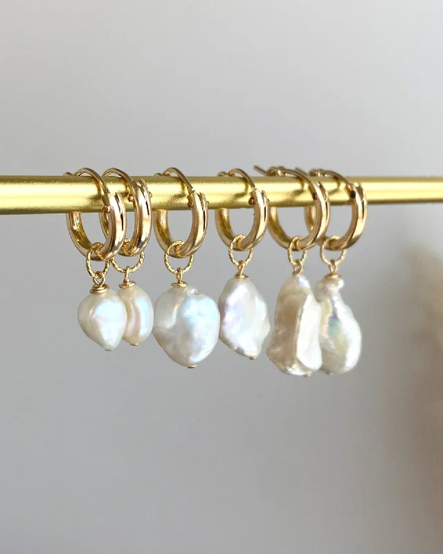 Statement Earrings for Women-Keshi Pearl Huggie Hoop Earrings