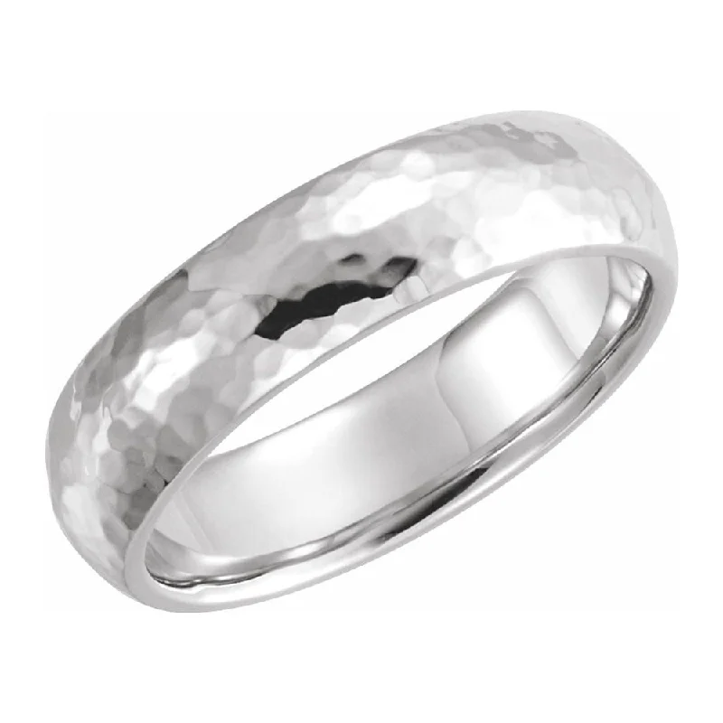 Wedding Ring Sets for Brides-6mm Continuum Sterling Silver Hammered Half Round Comfort Fit Band