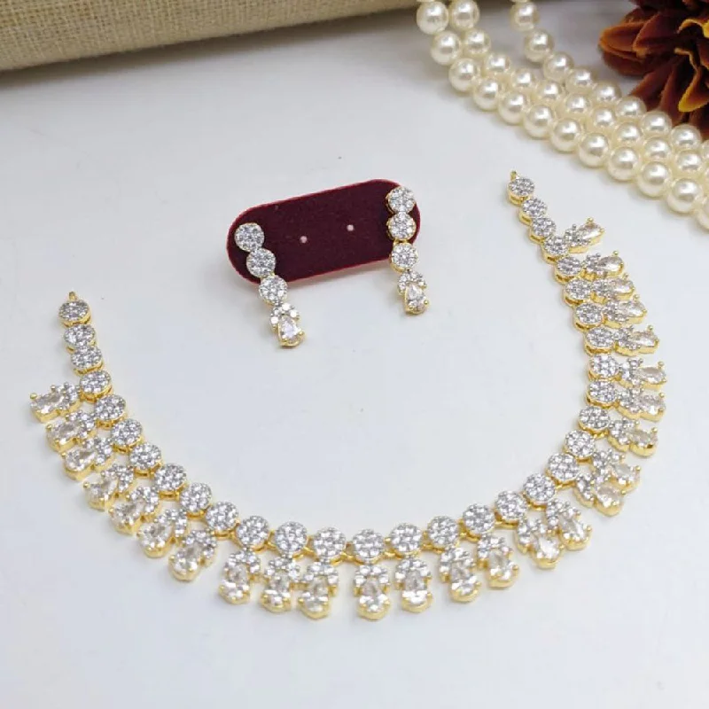 High-Quality Silver Necklaces-Aamrapali Gold Plated American Diamond Necklace Set