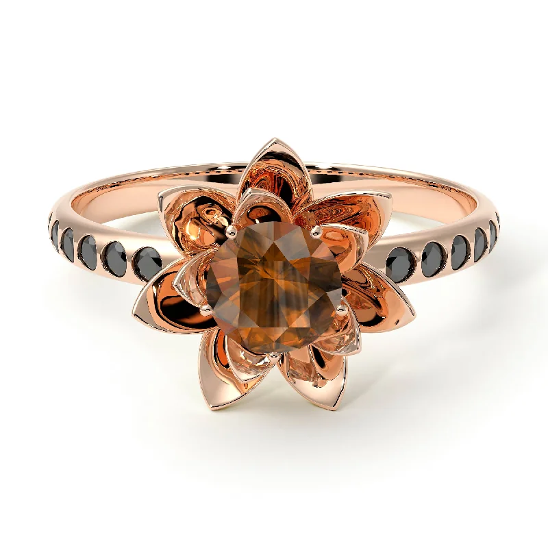 Designer Diamond Wedding Rings-Lotus Flower Brown Diamond ring - Lotus no. 1105