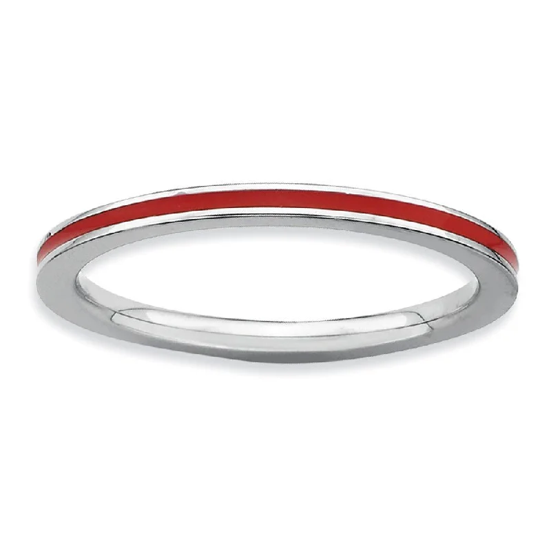 Handcrafted Engagement Rings-1.5mm Sterling Silver Stackable Red Enameled Band