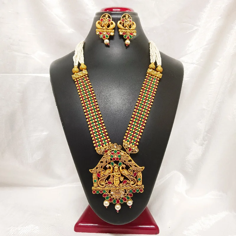 Luxury Gold Necklaces-Darshana Jewels Pota Stone Gold Plated Necklace Set