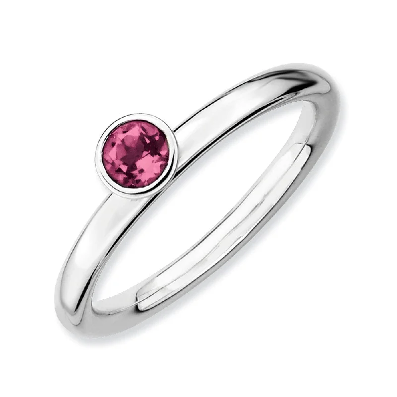 Diamond Engagement Rings-Stackable High Profile 4mm Pink Tourmaline Silver Ring