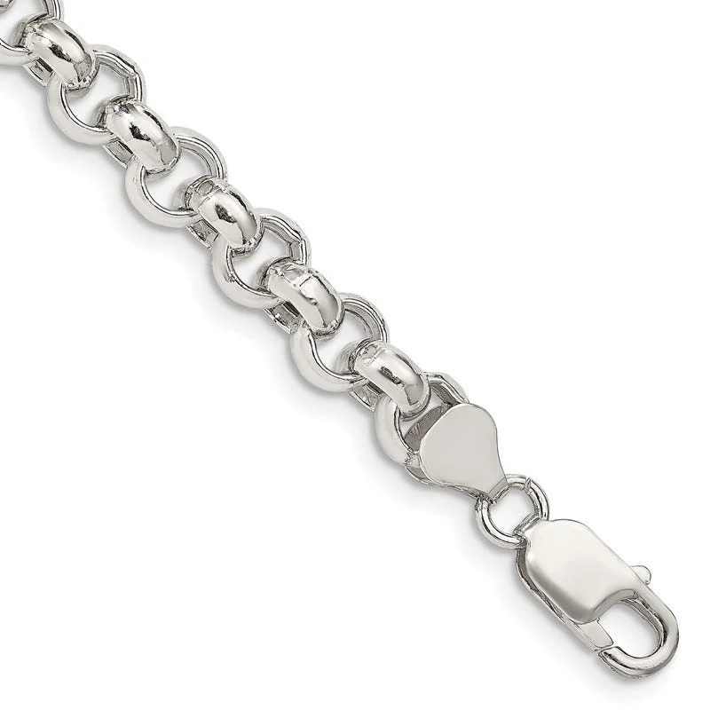 Adjustable Gemstone Bracelets for Women-Sterling Silver 7.75mm Semi-solid Rolo Chain Bracelet