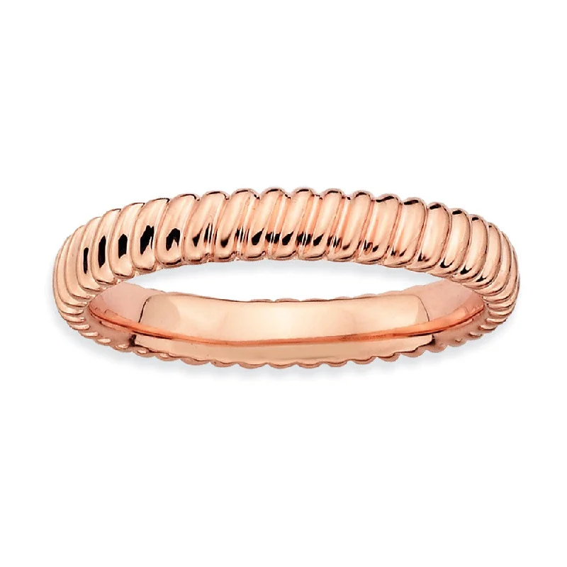 Classic Silver Engagement Rings-3.25mm Stackable 14K Rose Gold Plated Silver Fluted Band