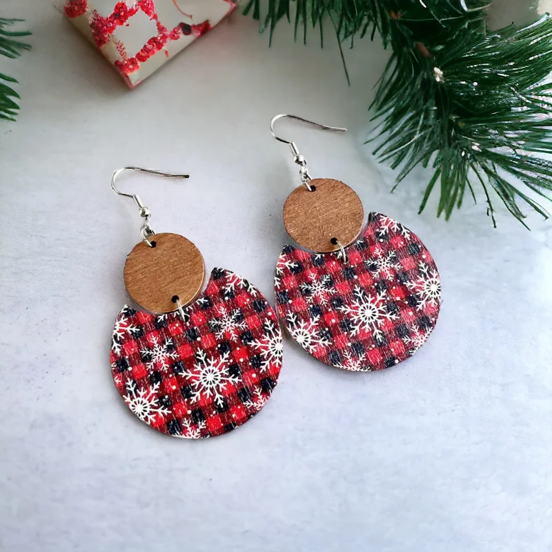 Fashionable Silver Earrings-Lovely Wooden Christmas Snowflakes Earrings