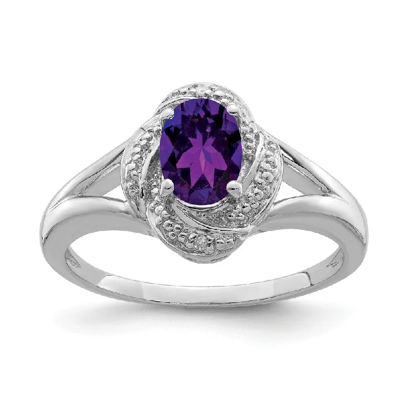 Custom Bridal Rings-Sterling Silver .01 Ctw (H-I, I2-I3) Diamond & Oval Amethyst Ring