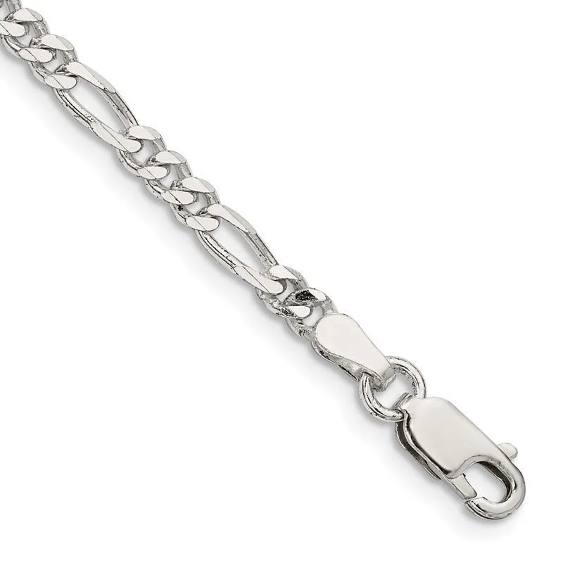 Adjustable Silver Bangle Bracelets-Sterling Silver 3.5mm Figaro Chain Bracelet