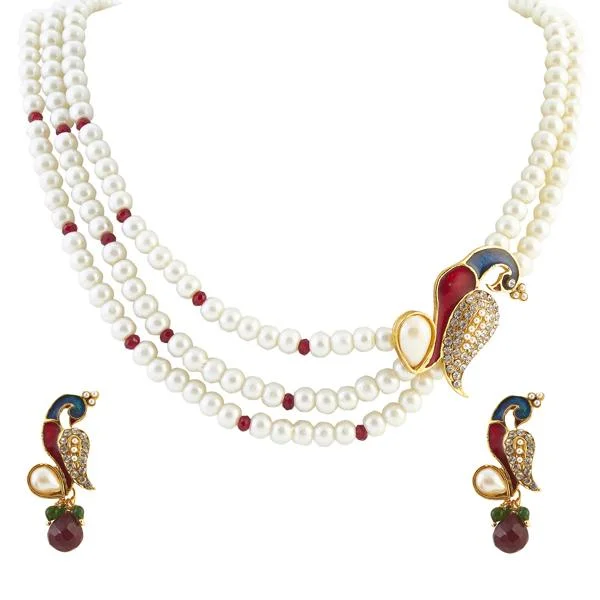 Layered Necklaces for Women-Darshana Jewels Gold Plated Pearl And Austrian Stone Necklace Set