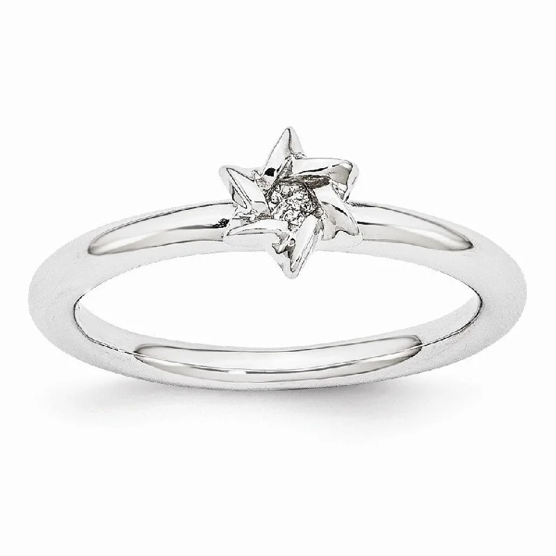 Bridal Engagement Rings-Rhodium Plated Sterling Silver Stackable 7mm Star of David Ring