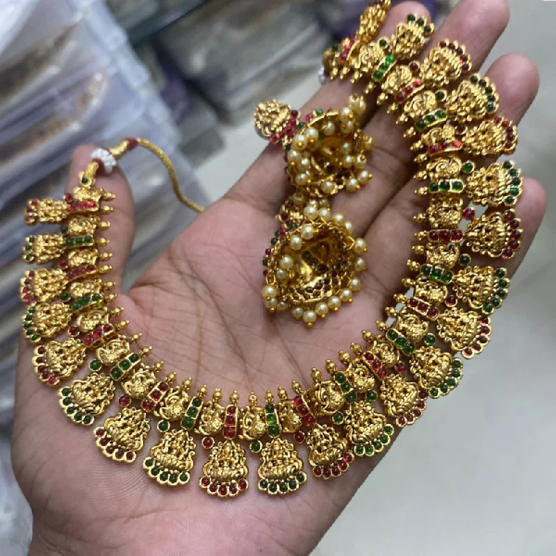 Stunning Gemstone Necklaces-Manisha Jewellery Gold Plated Pota Stone Temple Necklace Set