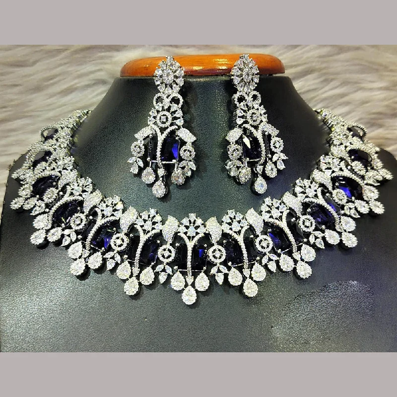 Dainty Birthstone Necklaces-Jain Jewellers Silver Plated AD Necklace Set