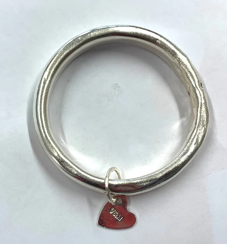 Personalized Wedding Bangles-Silver anvil bangle with heart