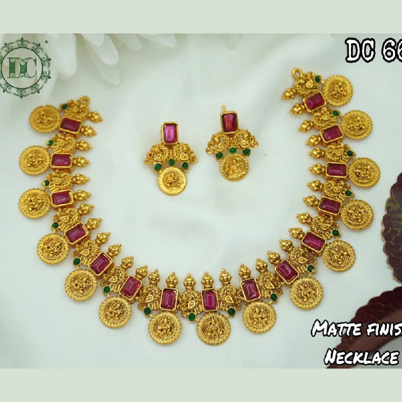 Heart-Shaped Diamond Necklaces-Diksha Collection Gold Plated Pota Stone Temple Necklace Set