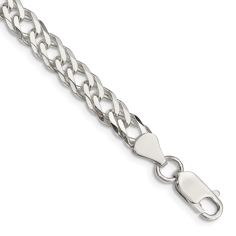 Elegant Gold Chain Bracelets-Sterling Silver 6.25mm 6 Side D/C Flat Double Curb Chain Bracelet