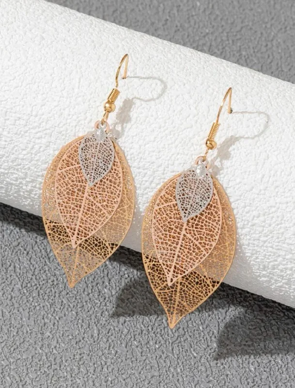 Modern Stud Earrings-Beautiful Gold and Silver Leaf Drop Earrings