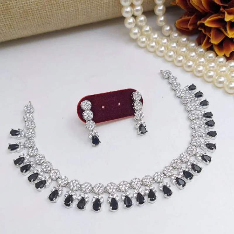 Diamond Choker Necklaces-Aamrapali Silver Plated American Diamond Necklace Set