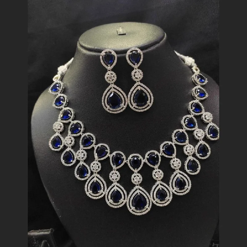 Wedding Necklaces-Aamrapali Silver Plated American Diamond Necklace Set