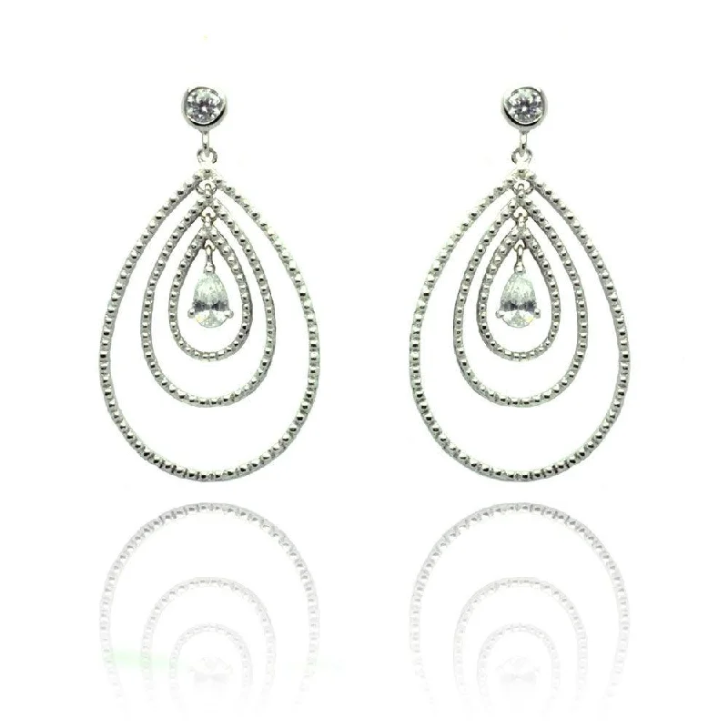 Colorful Earrings for Women-Silver 925 Rhodium Plated Round Teardrop CZ Dangling Stud Earrings - STE00653