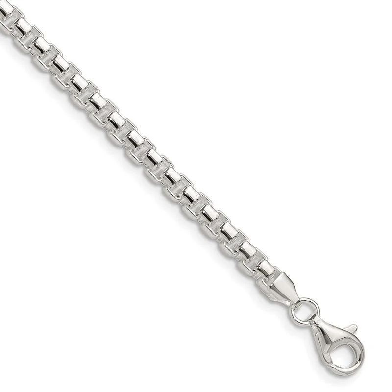 Simple Wedding Bracelets-Sterling Silver Polished 4mm Round Box Chain Bracelet