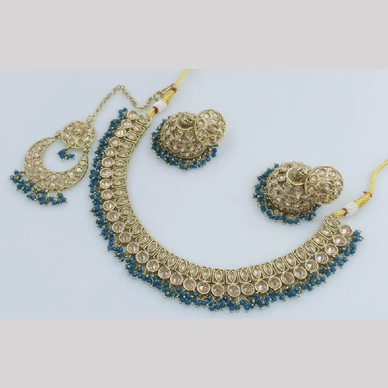 Large Gold Pendant Necklaces-Manisha Jewellery Gold Plated Crystal Stone And Pearls Necklace Set