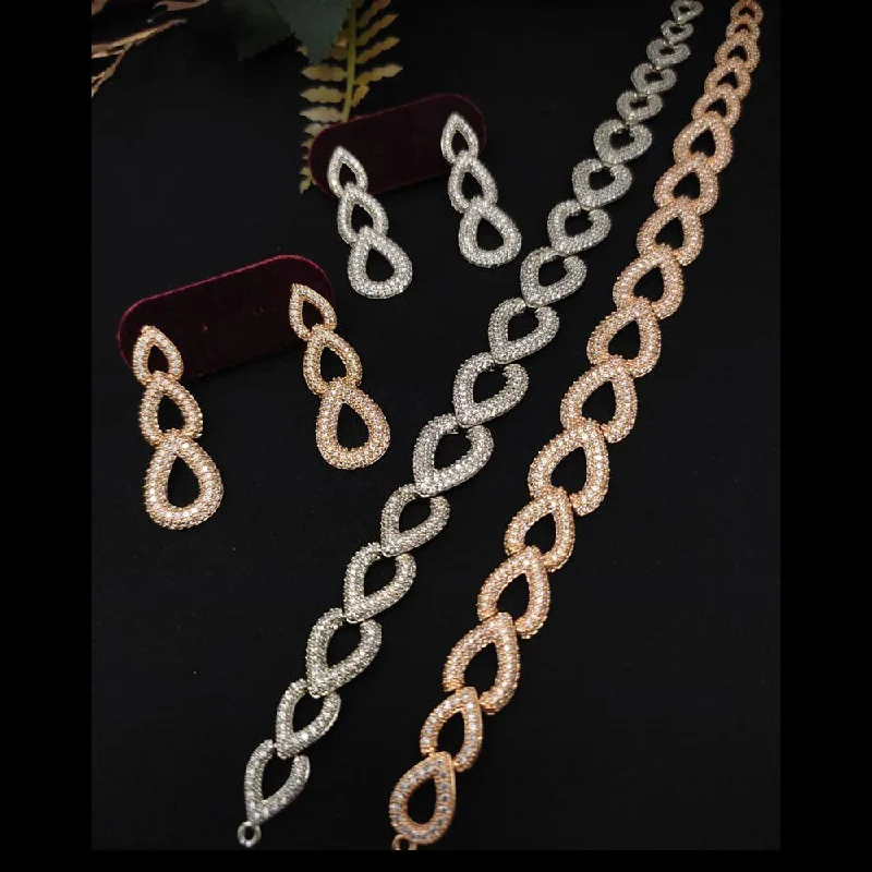 Luxury Diamond Necklaces-Kavita Art Rose Gold Plated American Diamond Necklace Set