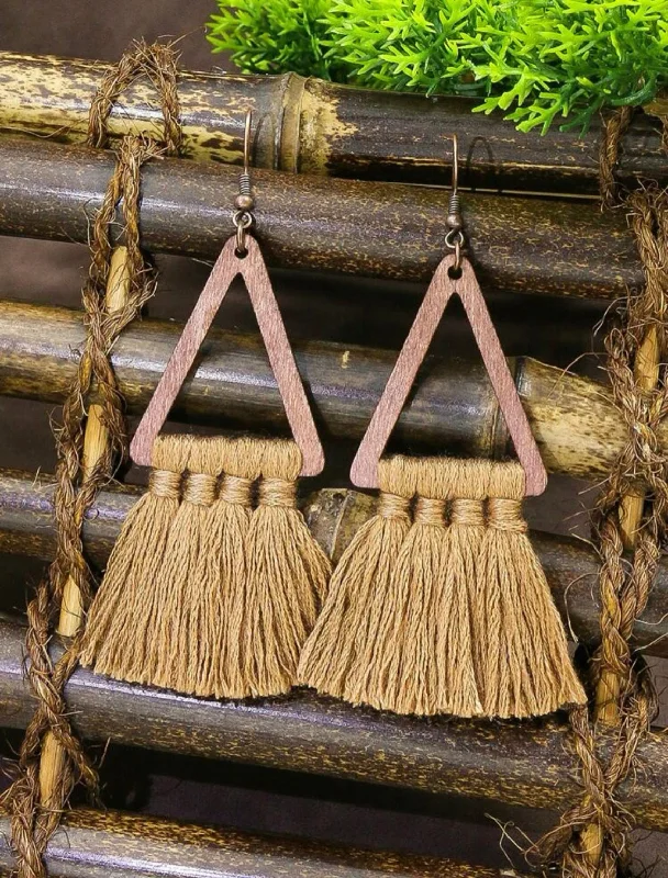 Eye-Catching Earrings-Wooden Triangle Tassel Earrings