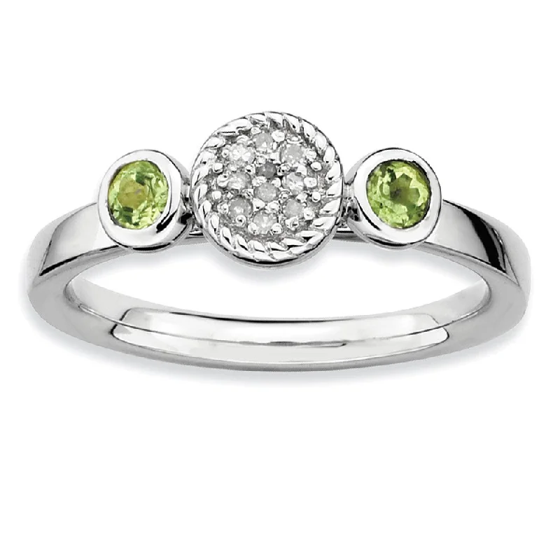 Birthstone Rings for Women-Sterling Silver Stackable Peridot and .05 Ctw HI/I3 Diamond Ring