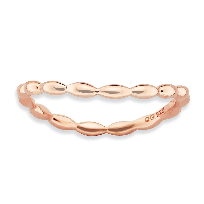 Luxury Wedding Rings for Women-1.5mm Stackable 14K Rose Gold Plated Silver Curved Rice Bead Band