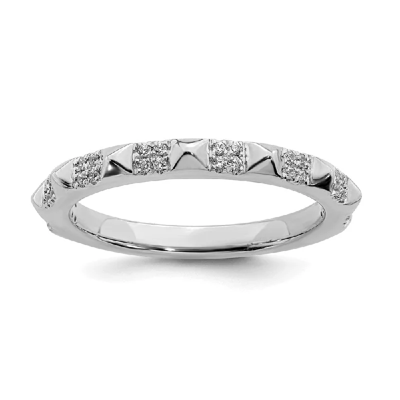 Modern Wedding Rings-2.25mm 14k White Gold 1/8 Ctw Diamond Stackable Pyramid Band