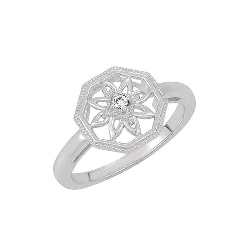 Beautiful Solitaire Rings-Vintage Style Sterling Silver .03 Ct H-I, I2 Diamond Octagon Ring